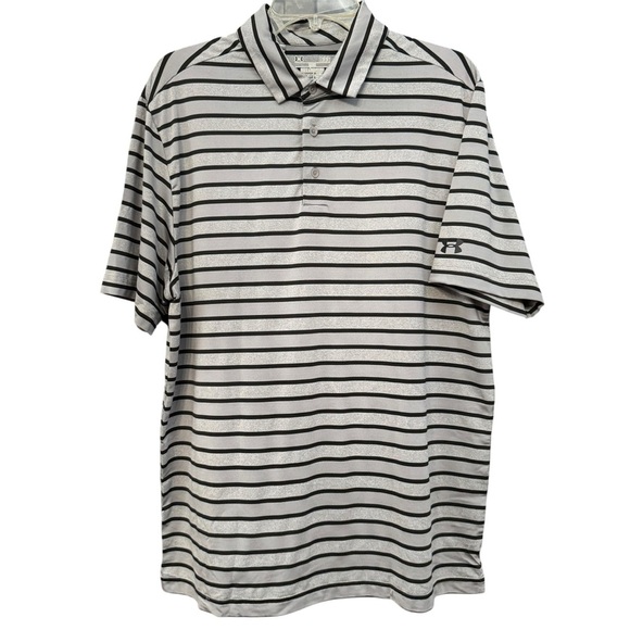 Under Armour HeatGear Men’s Golf Polo Gray Black Stripes Size Large - Picture 1 of 6